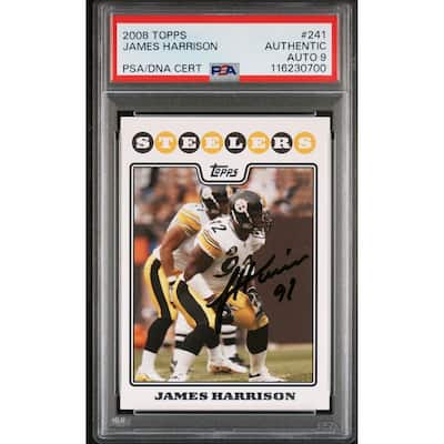 James Harrison 2008 Topps Signed Football Rookie Card #241 Auto Graded PSA 9 Cert # 116230700 - 8' x 11'