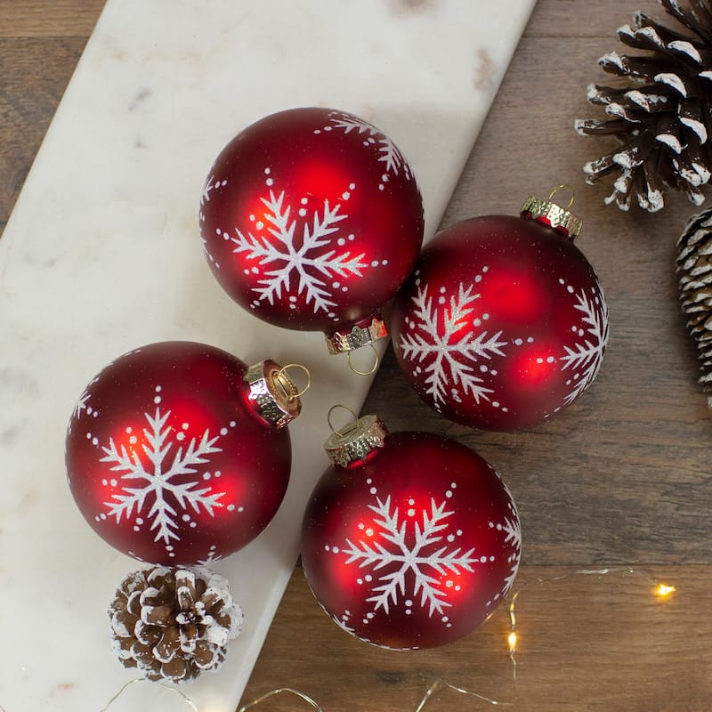 Set of 4 Matte Red Glass Ball Christmas Ornaments 3.25-Inch (80mm) - 3.25"
