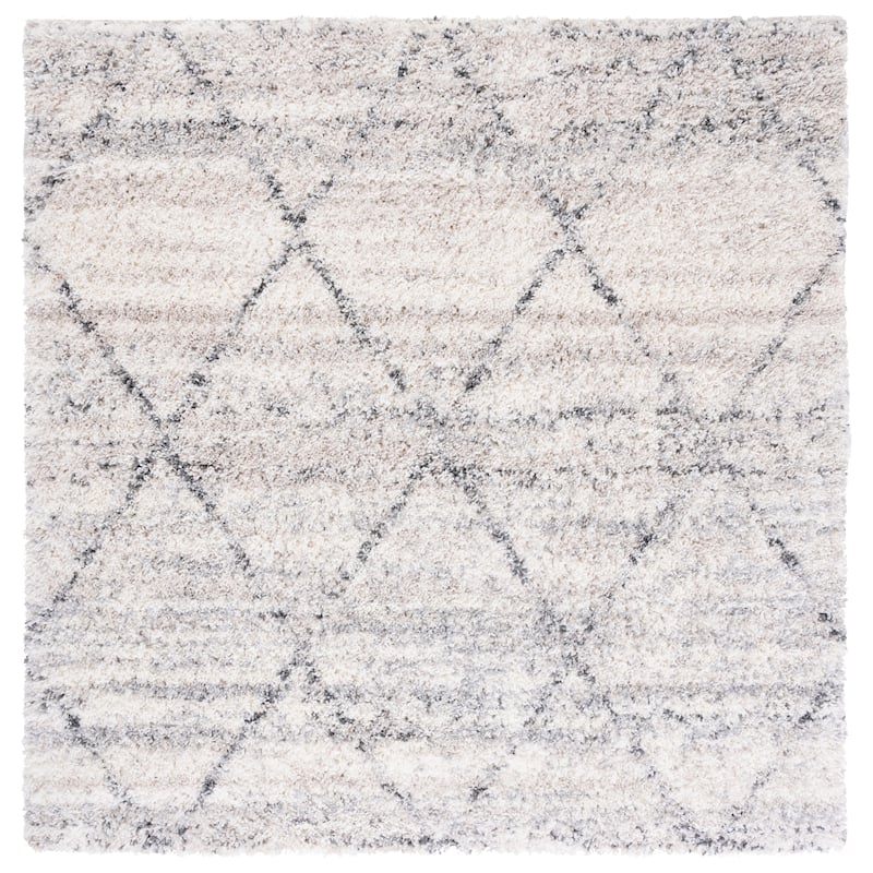 SAFAVIEH Fontana Shag Marye Modern Trellis 2-inch Thick Rug - 8' Square - Grey/Ivory