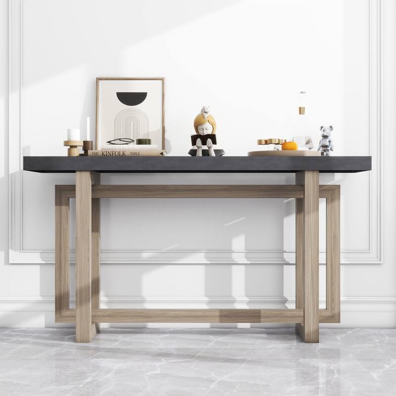 Modern Entryway Console Table with Industrial-inspired Concrete Wood Top, Hallway Foyer Sofa Long Table Entryway Table