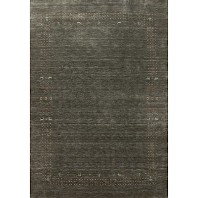Hand Knotted Oriental 100% Wool Carpet Tribal Animal Pictorial Greys & Charcoal Gabbeh Area Rug - 11' 4'' X 8' 10''