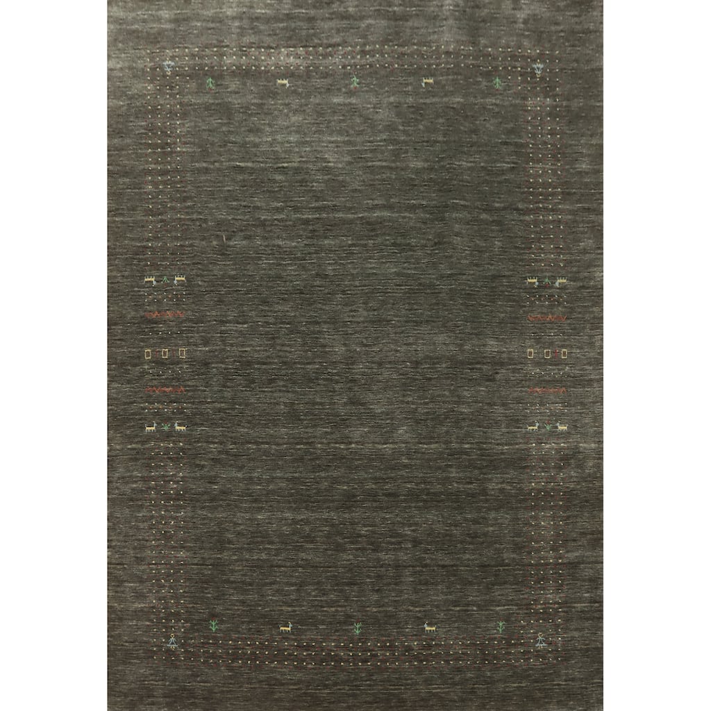 Hand Knotted Oriental 100% Wool Carpet Tribal Animal Pictorial Greys & Charcoal Gabbeh Area Rug - 11' 4'' X 8' 10''