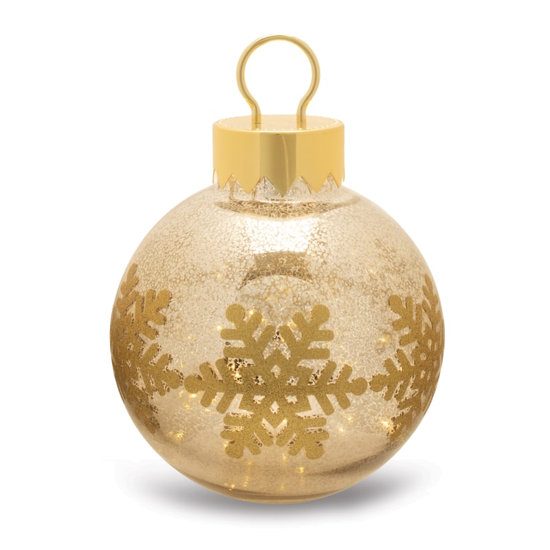 13" LED Mercury Glass Christmas Ball Gold Ornament with Lights for Mantel or Shelf Display - 9.5”L x 9.5”W x 13”H