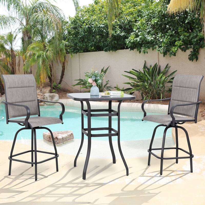Futzca Patio Swivel Bar Bistro Set or Swivel Bar Stools - Set of 3 - Padded Gray