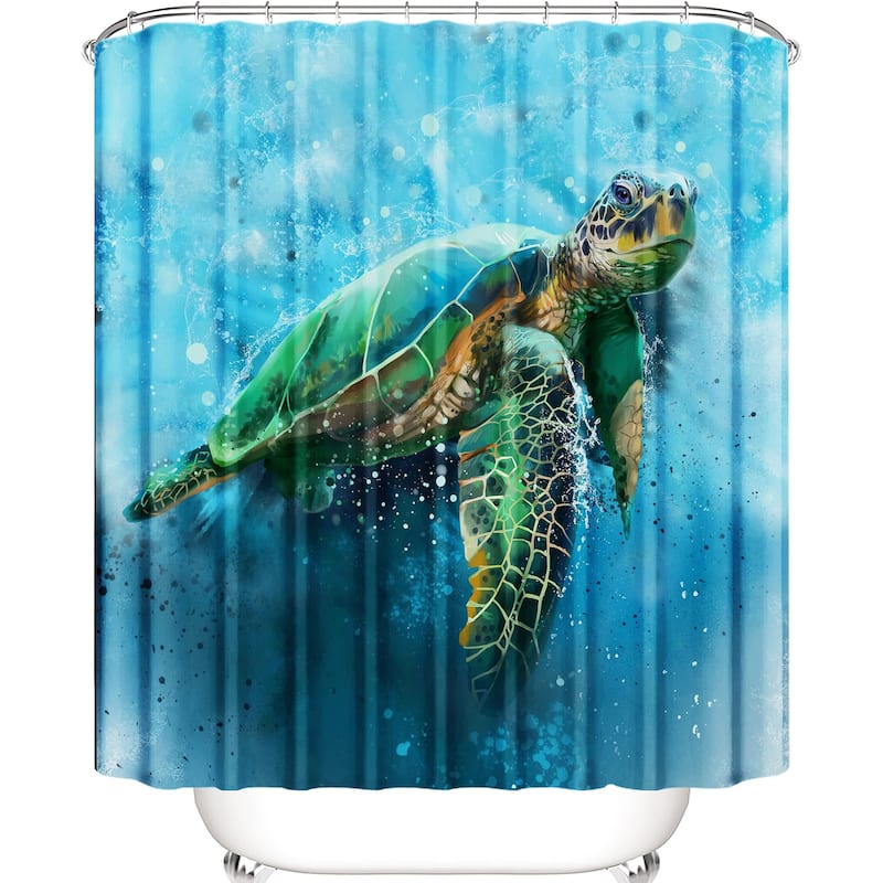 Sea Turtle Bathroom, 3D Ocean Beach Shower Curtain, 72 x 72 Inches