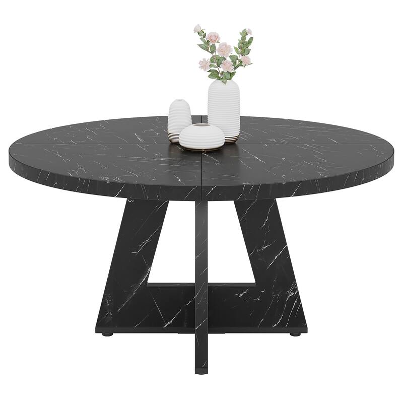 47" Round Dining Table for 4-6 People Rustic Wood Table with Pedestal Base for Kitchen Dining Room Living Room