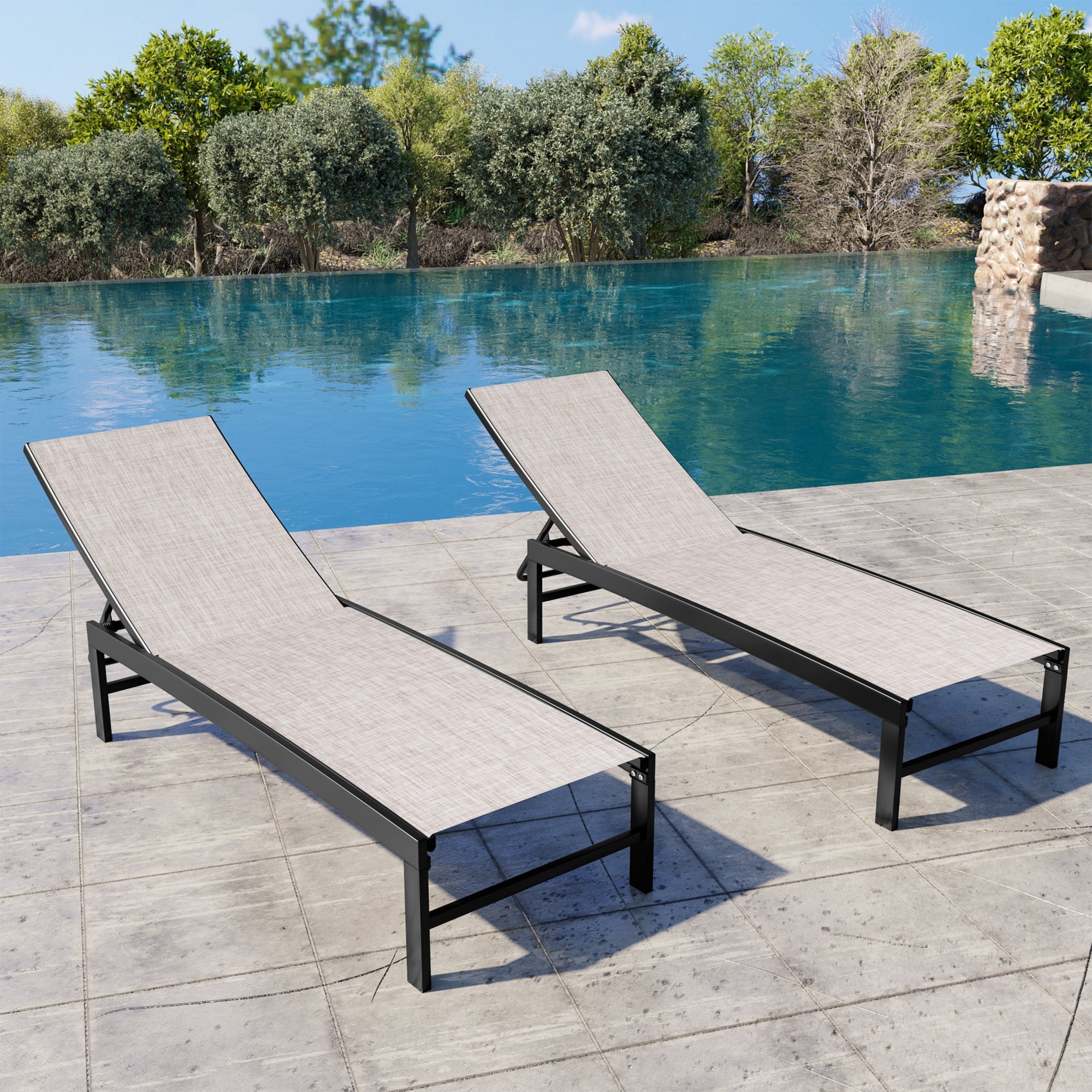 Outdoor Adjustable Aluminum Chaise Lounge Chairs for Patio Pool Terrace - See Picture