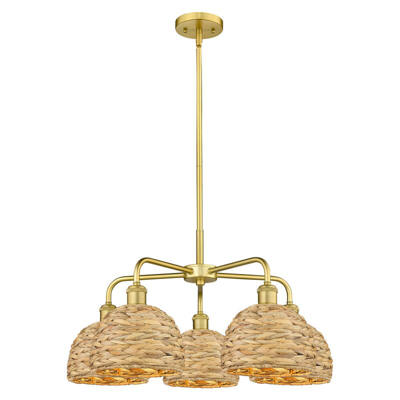 Innovations Lighting Endless Possibilities Ballston - Woven Rattan - 5 Light 27" Stem Hung Chandelier - Satin Gold