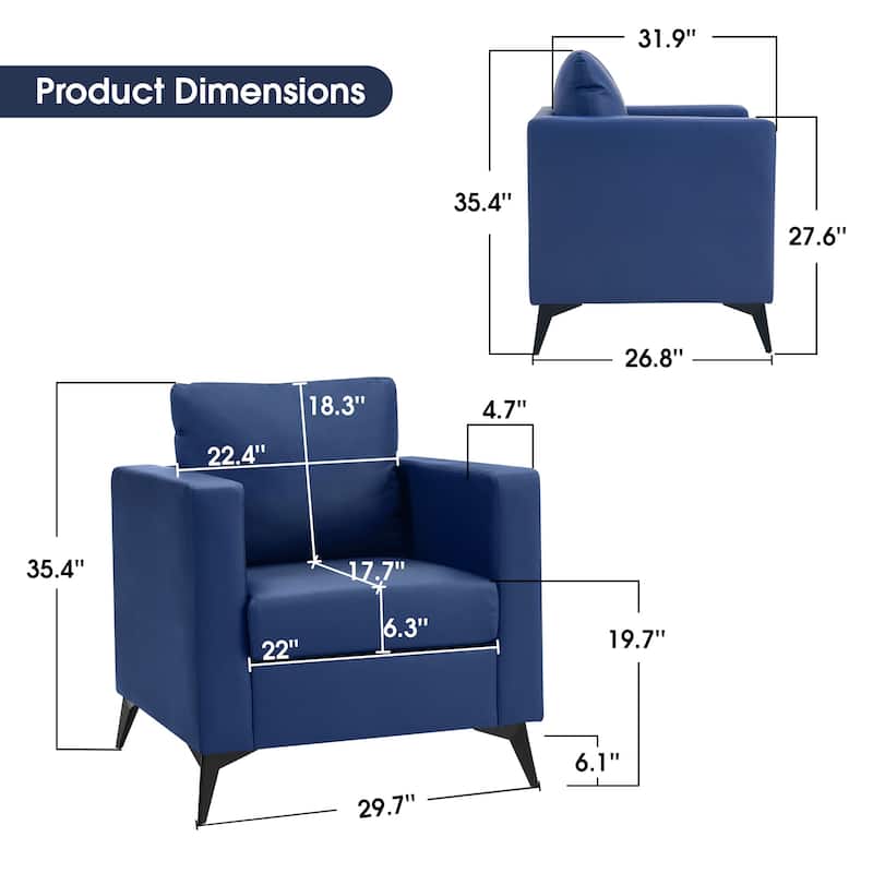 MCombo Modern Accent Chair, Club Armchair with Metal Legs, Faux Leather Single Sofa Chairs