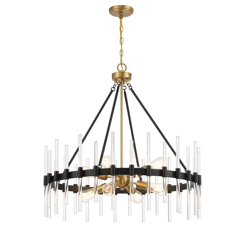 Santiago 8-Light Pendant in Matte Black with Warm Brass Accents