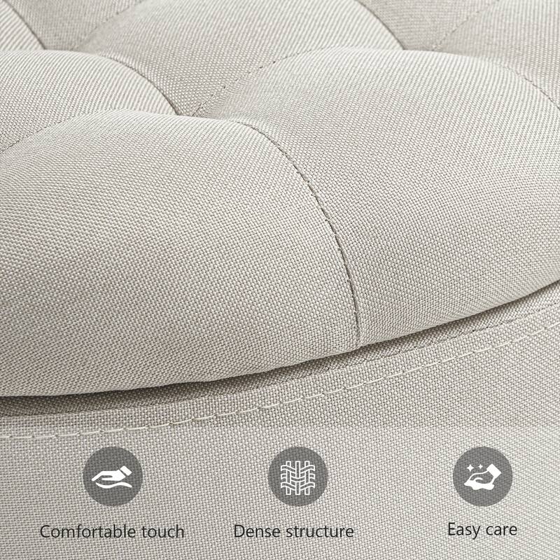 Modern Button Tufted Accent Storage Ottoman, Small Upholstered Circle Pouf Footstool with Removable Lid Storage Ottoman