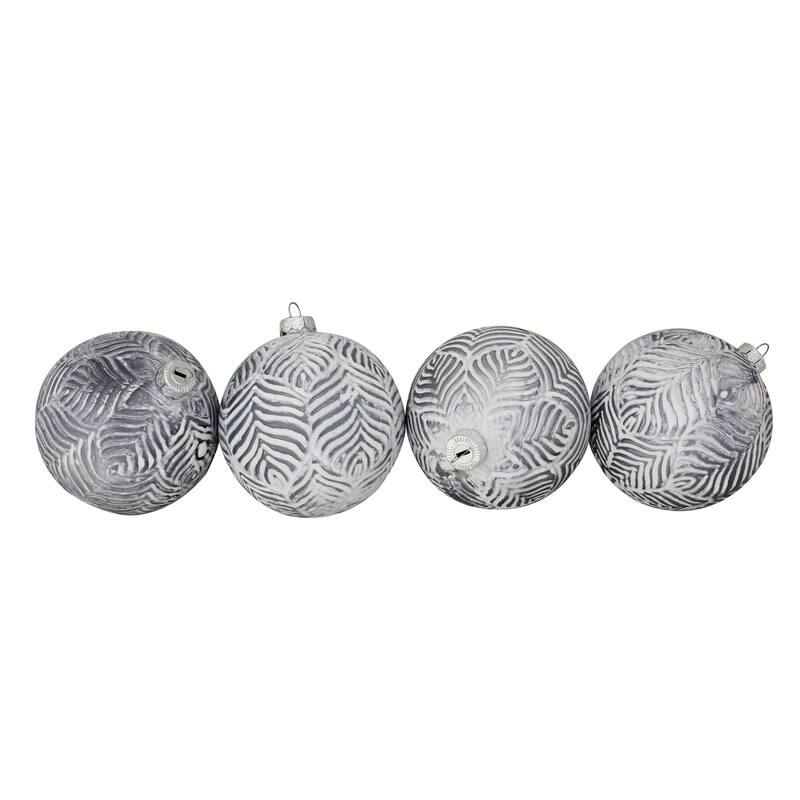 4ct Silver White Antique Style Glass Christmas Ball Ornaments 4"