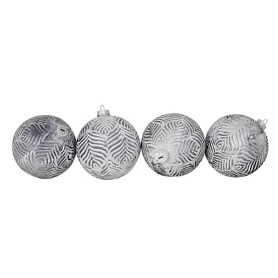 4ct Silver White Antique Style Glass Christmas Ball Ornaments 4"