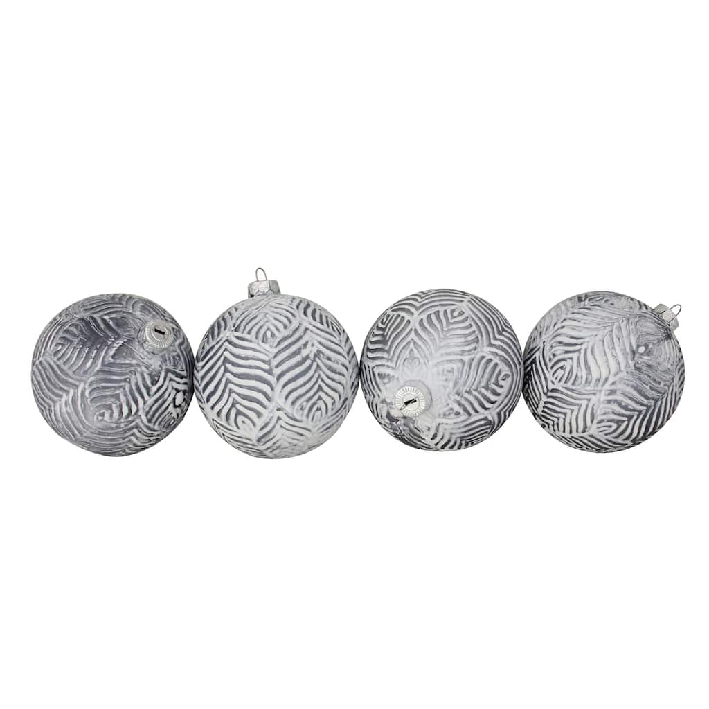 4ct Silver White Antique Style Glass Christmas Ball Ornaments 4"