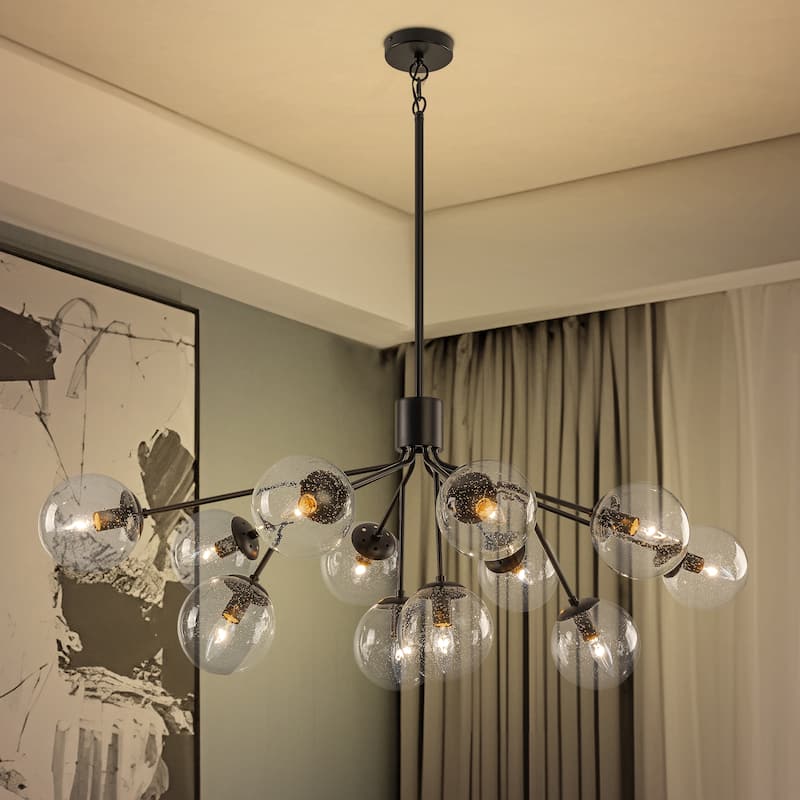 Starsky 12-Light Clear Bubble Glass Chandelier for Dining Room, Entryway, Living Room, Kitchen Island