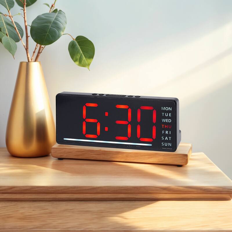 Digital Dual Alarm Clock for Bedroom, Easy to Set, Dimmable, Date Day of Week Temp Snooze, 12/24H 6.1 x 2.4 x 1 inch - Orange