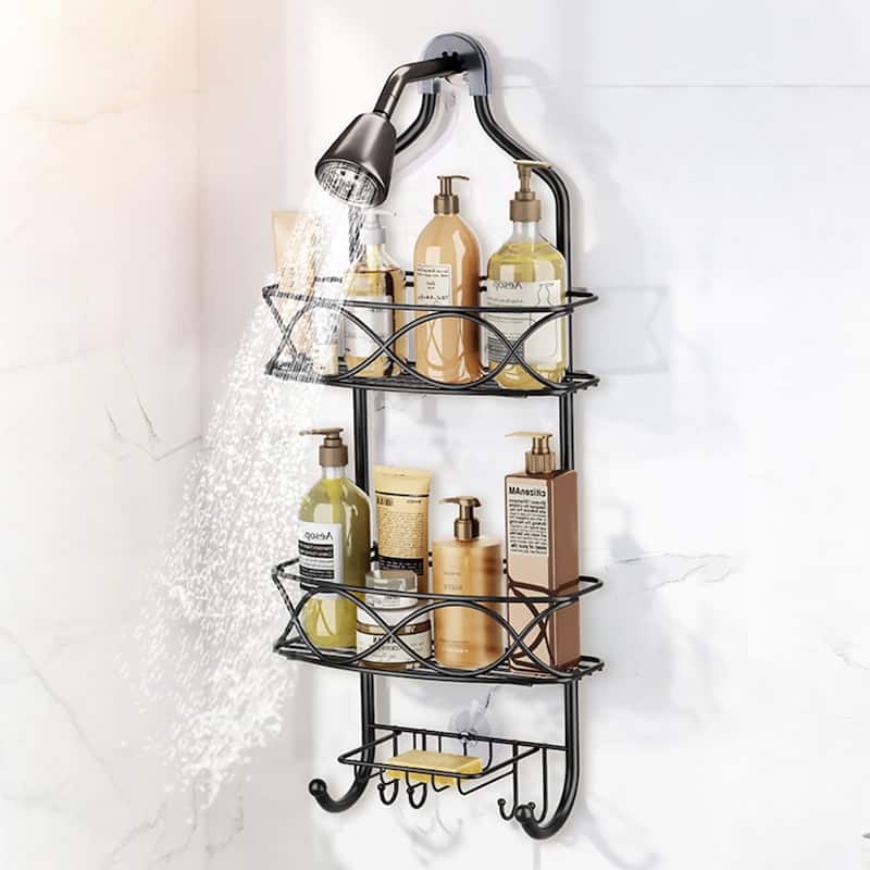 Hanging Shower Caddy Over Showerhead with Hooks Bathroom Shower Organizer Storage Rack - 3-Shelf