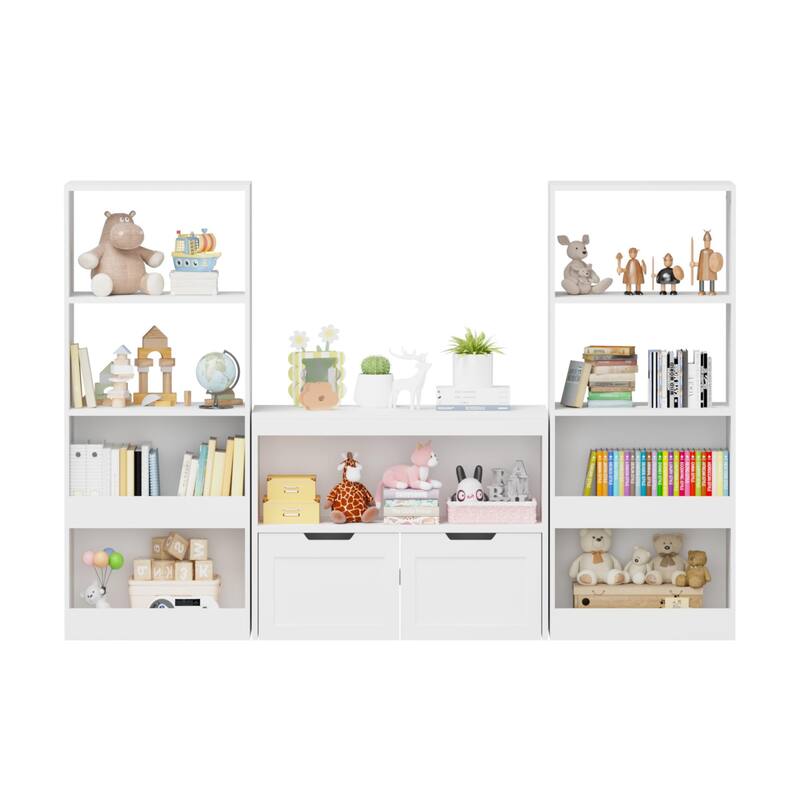 Anmytek White Storage Cabinet with Doors and Shelf Toy Organizer for Playroom and Bedroom