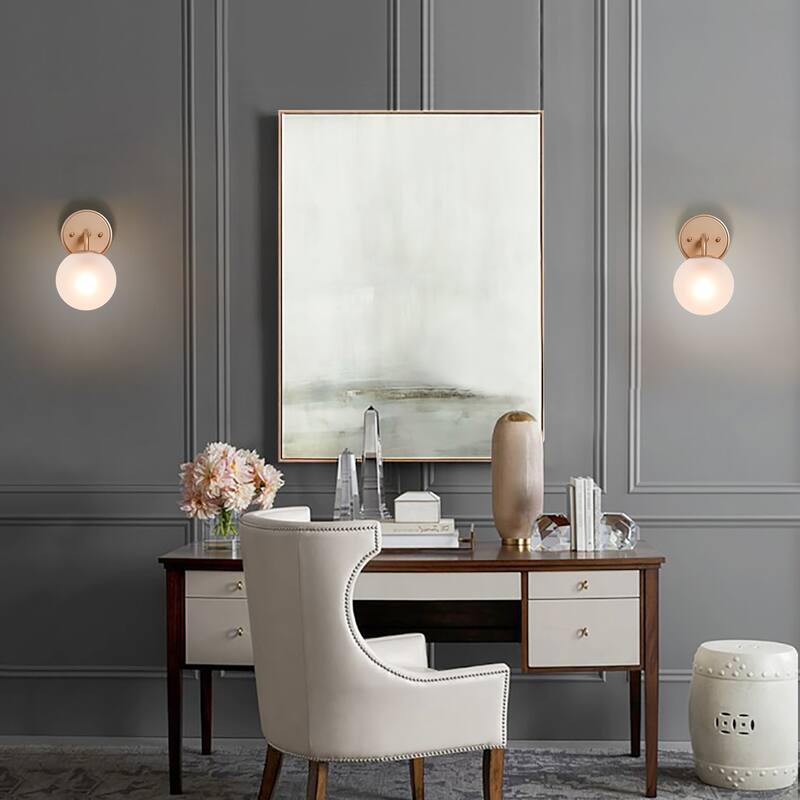 Ciare Modern Gold Mini Wall Sconces Orb Bathroom Vanity Lights Frosted Glass LED Bulbs - Rose Gold - L5.5"x W7.5"x H 10"