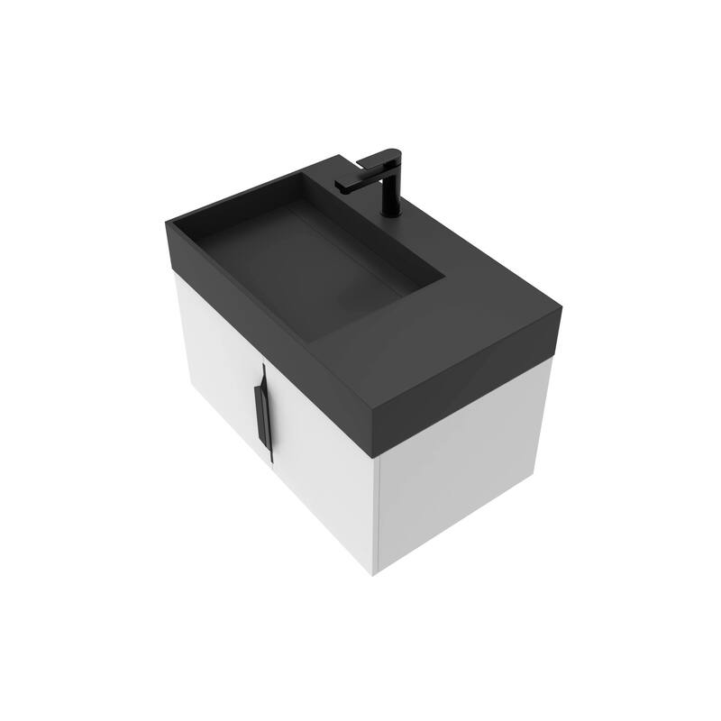 Amazon 30" Wall Mounted Bathroom Left Basin Vanity Set w/ Black Top