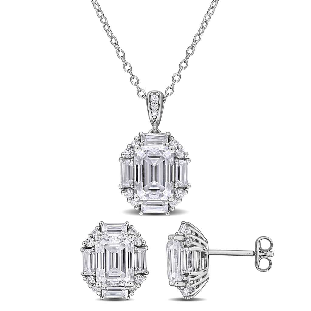 Miadora 7.57ct DEW Multi-Shaped Created White Moissanite Necklace Stud Earrings Sterling Silver