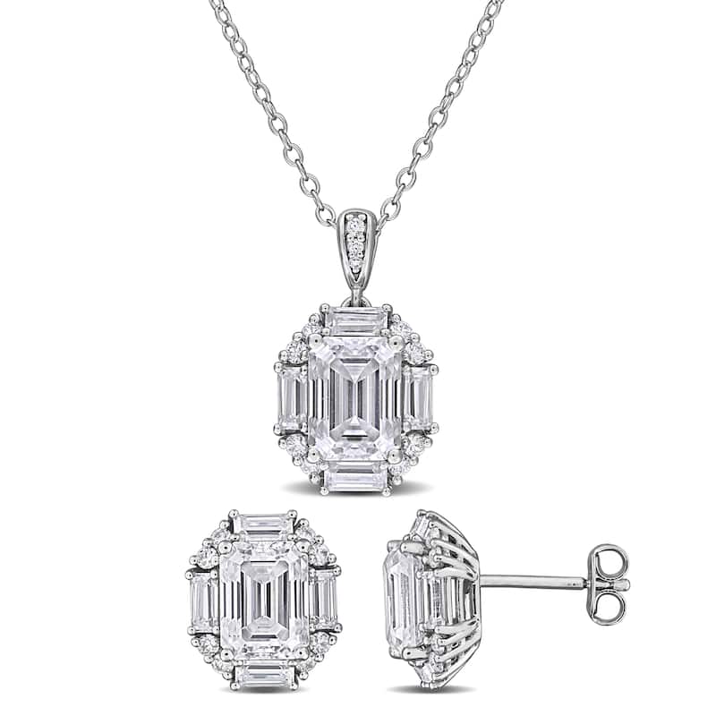 Miadora 7.57ct DEW Multi-Shaped Created White Moissanite Necklace Stud Earrings Sterling Silver