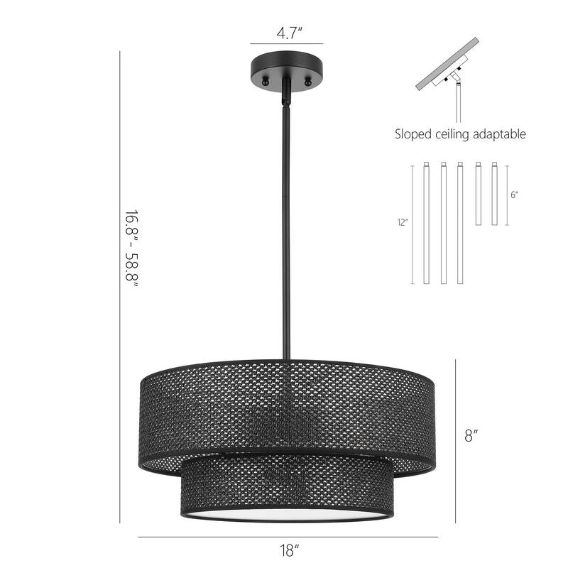 Modern Chandelier 18" 4-Light Black Woven Rattan Shade