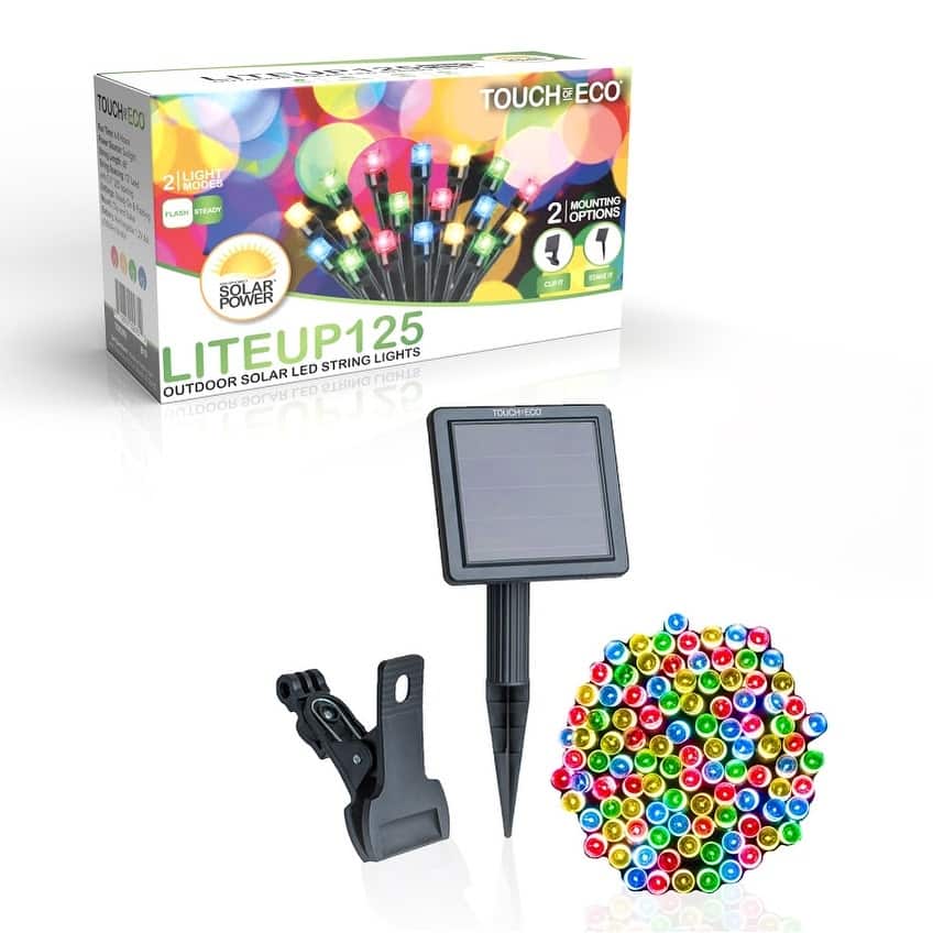 Holiday LITEUP 125 Solar Powered LED Christmas String Light - Multi-Colored (1,2 or 4 Pack)