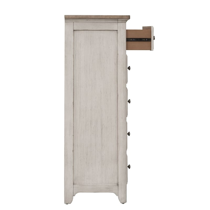 Farmhouse Reimagined Antique White with Chestnut 5 Drawer Chest