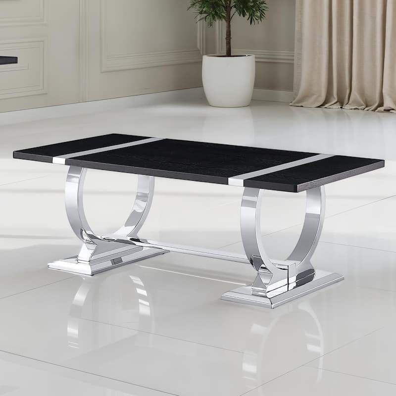 Furniture of America Carra Modern Stainless Steel O-Shaped Trestle Base Coffee Table - Black/Silver