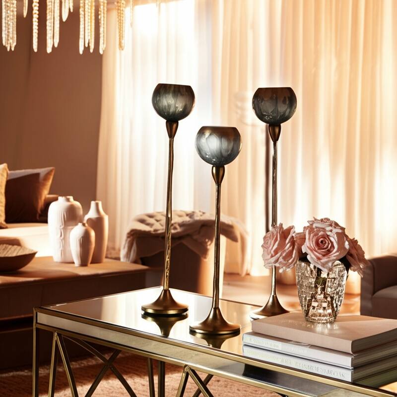 Glass Modern Stem Round Tealight Candle Holder