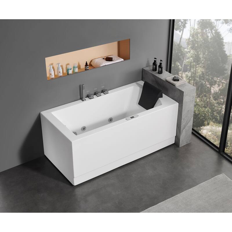 5 ft Acrylic White Rectangular Whirlpool Bathtub w Fixtures