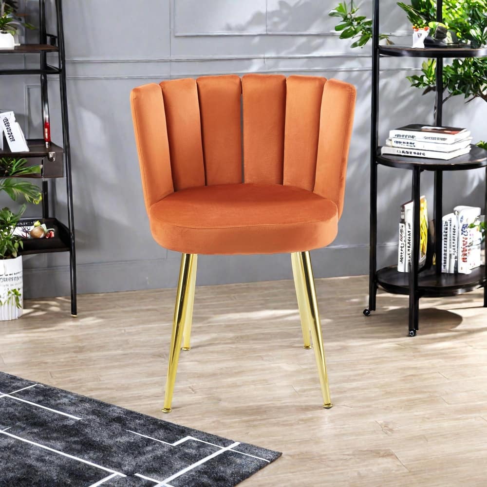 Velvet Dining Chair (Set of 2) with Golden Iron Legs, Ergonomic Backrest and Simple Assembly