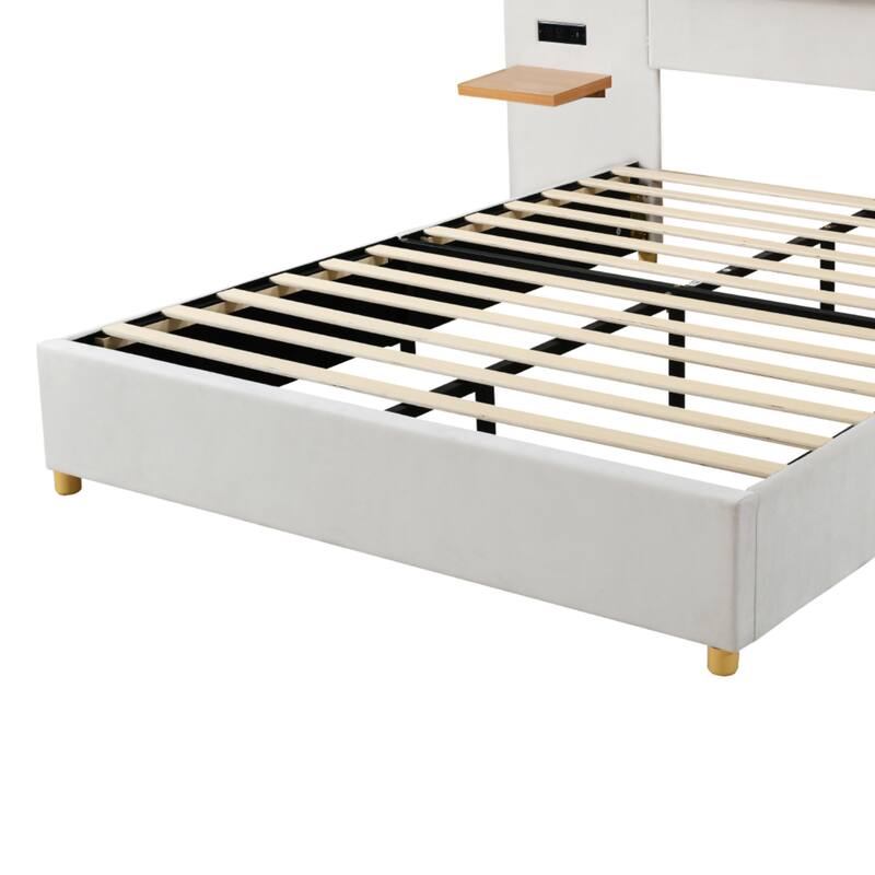Upholstered Platform Bed with Two Bedside Pillows, Two Outlets and USB Charging Ports