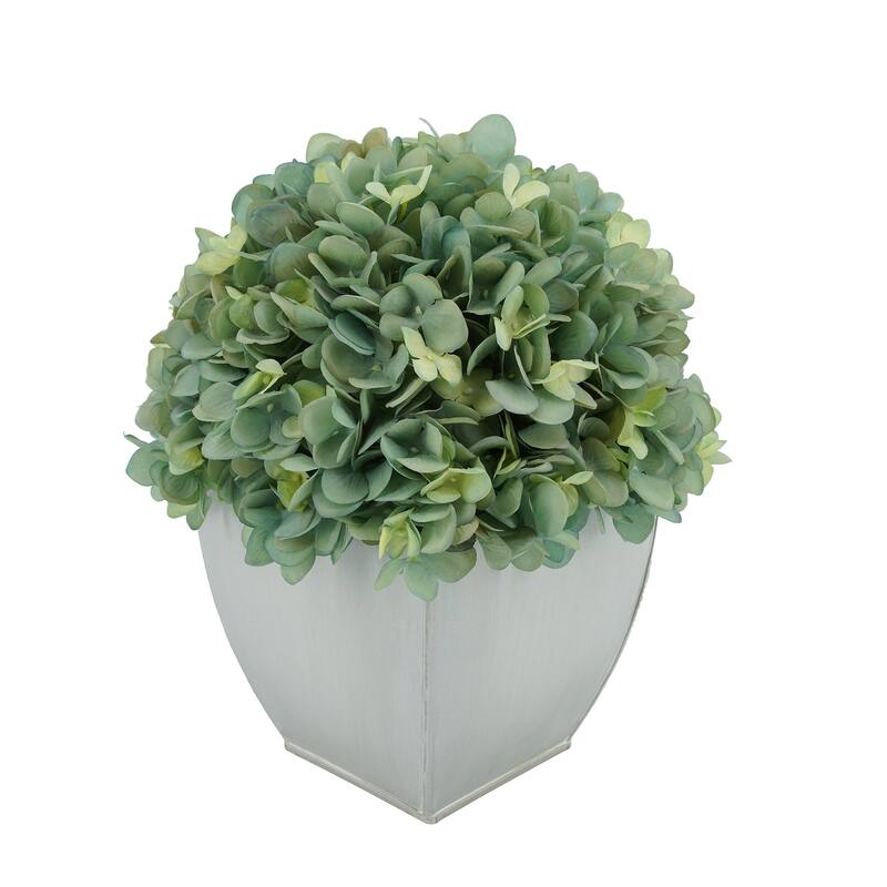 Faux Hydrangea in Cream Tapered Zinc Cube - Teal