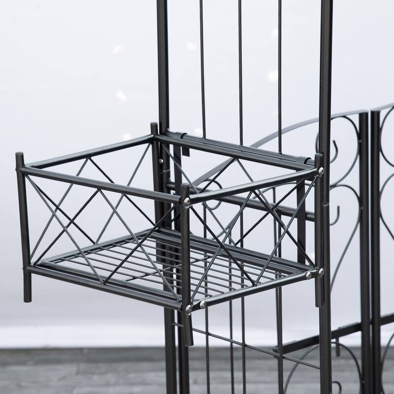 Outsunny 7' Metal Garden Arbor, Garden Arch with Gate, Scrollwork Hearts, Latching Doors, Planter Boxes