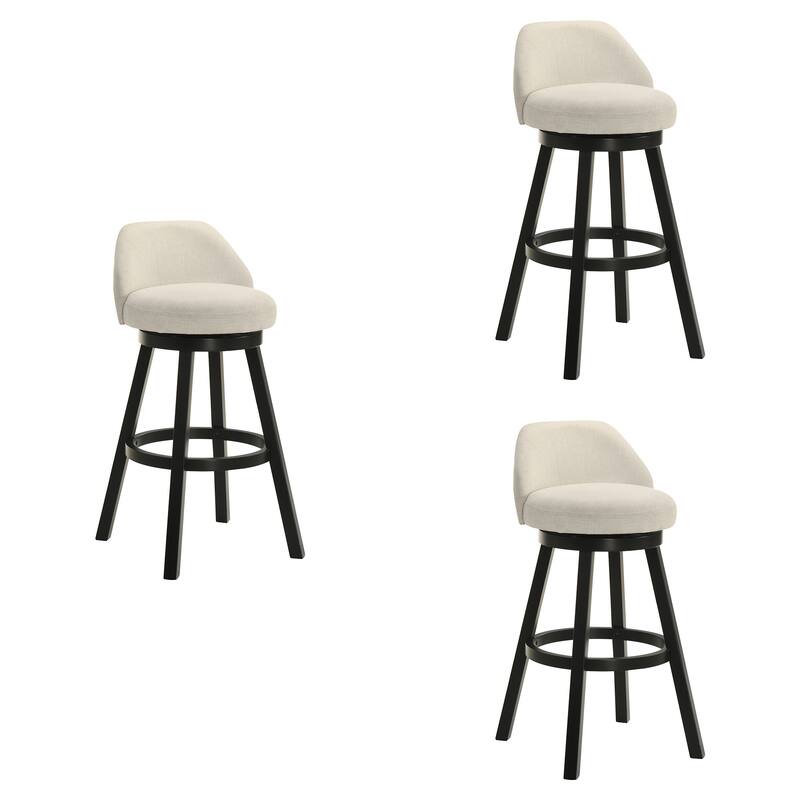 Erika Upholstered Swivel Bar Stool, Counter Height Barstool with Fabric Seat - Set of 3 - Cream/Black - Bar Height