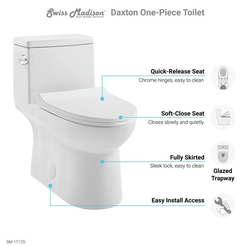 Swiss Madison SM-1T125 Daxton One Piece Elongated Left Side Flush Toilet 1.28 GPF