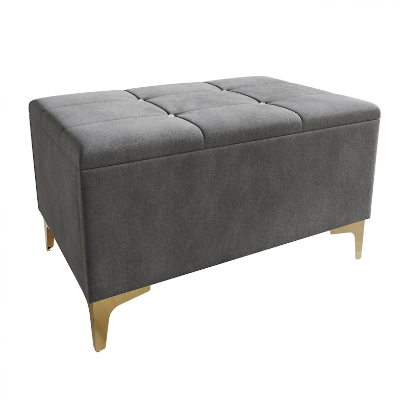 CraftPorch Glam Crystal Diamond Tufted Velvet Upholstered Bed with Storage Bench