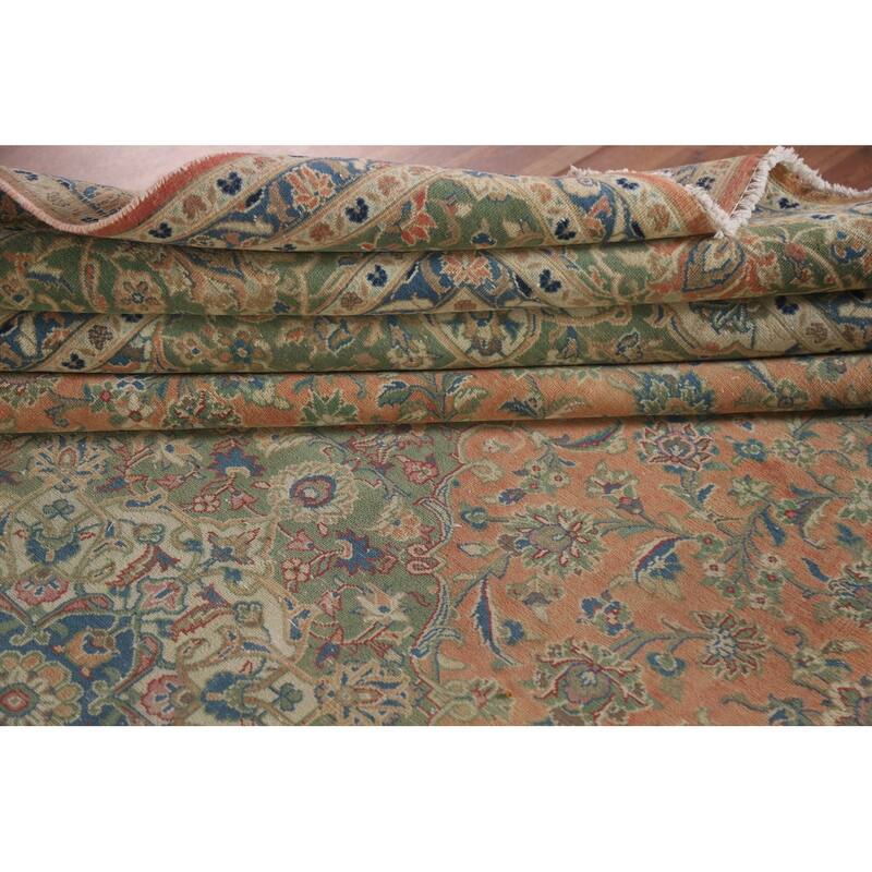 Hand Knotted Oriental 100% Wool Carpet Traditional Floral Oranges & Rust Mashad Area Rug - 13' 4'' X 9' 9''