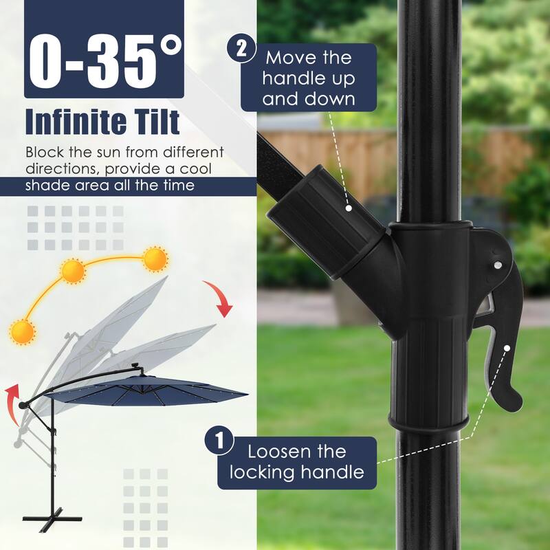 Gymax 10 Ft Solar LED 40 Lights Offset Umbrella Crank Cross Base Patio