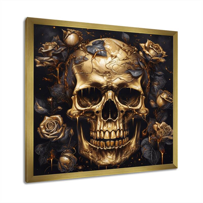 Designart "Gothic Skull Roses" Abstract Floral Framed Canvas Wall Art