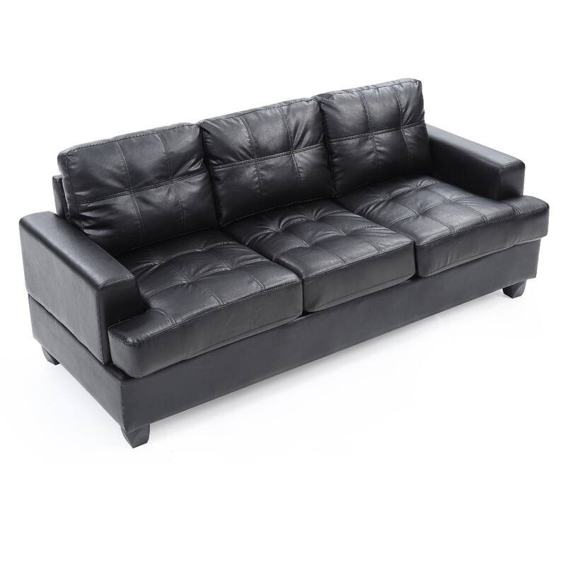Tufted Faux Leather Square Arm Straight Sofa - 79" - Black