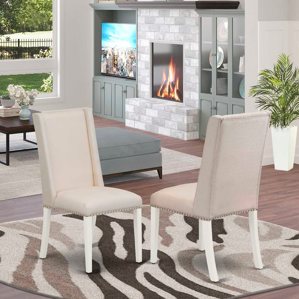 Modern Parsons Dining Chair - Cream Linen Fabric, Stylish High Back, Set of 2