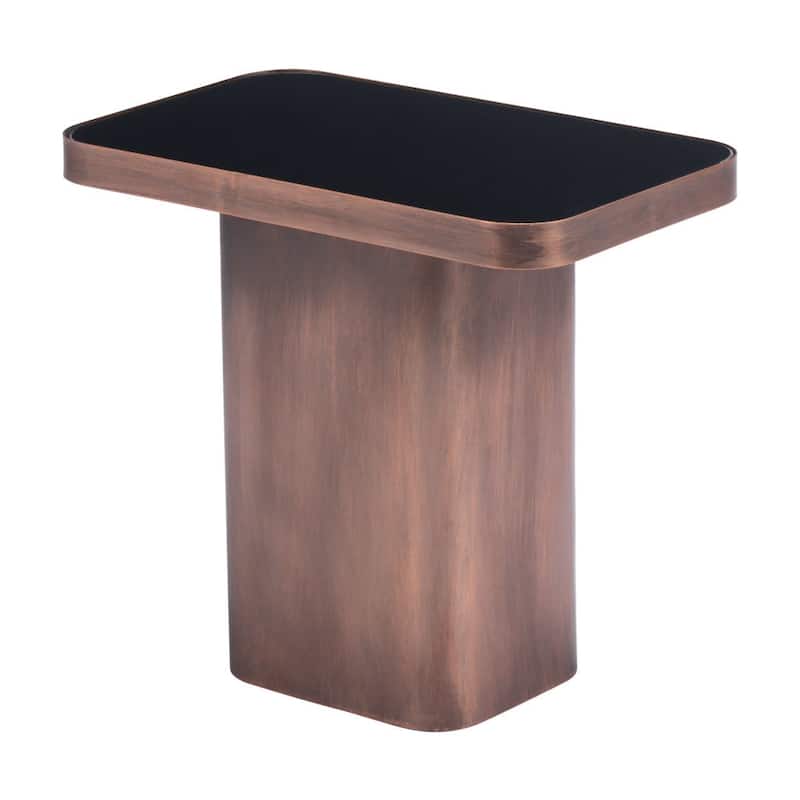 HomeRoots 18" Black And Bronze Glass And Steel Pedestal End Table - 20' X '17.7' X '12