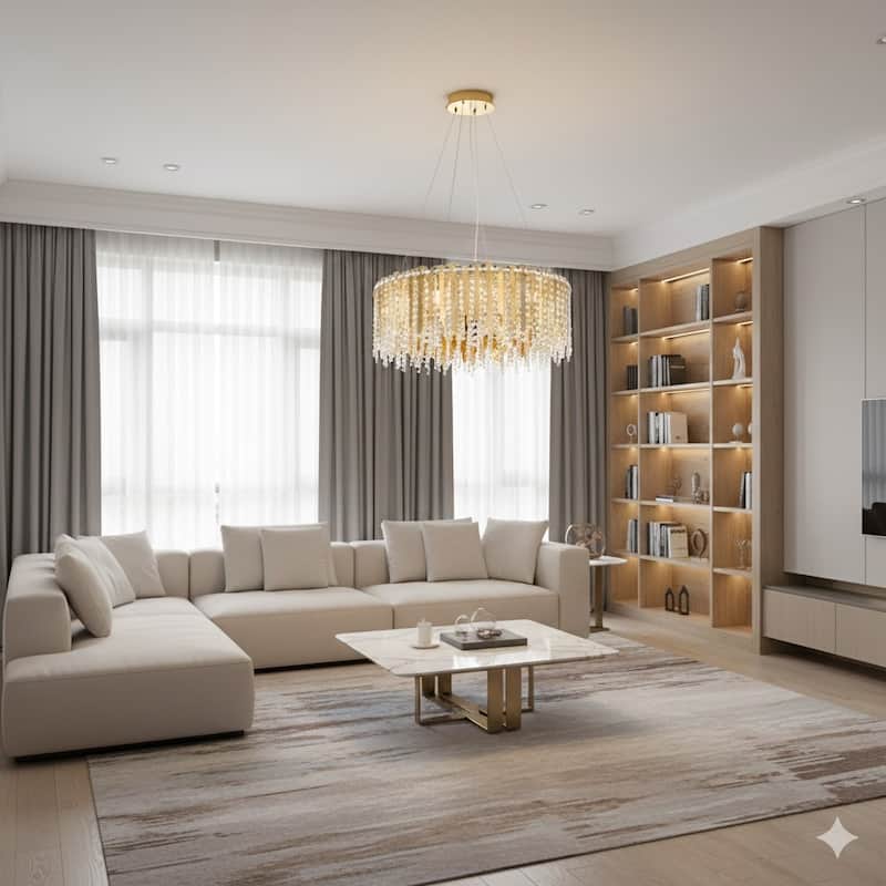 12 Light Gold Chandelier With Crystal Accents