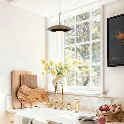 Modern 1-Light LED Dome Pendant Light Black Gold Island Lights - D12" x H69.5" Max