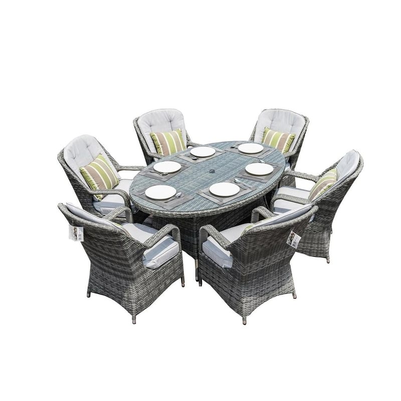 7-Piece Patio Wicker Dining Set with 6 Dining Chairs - N/A
