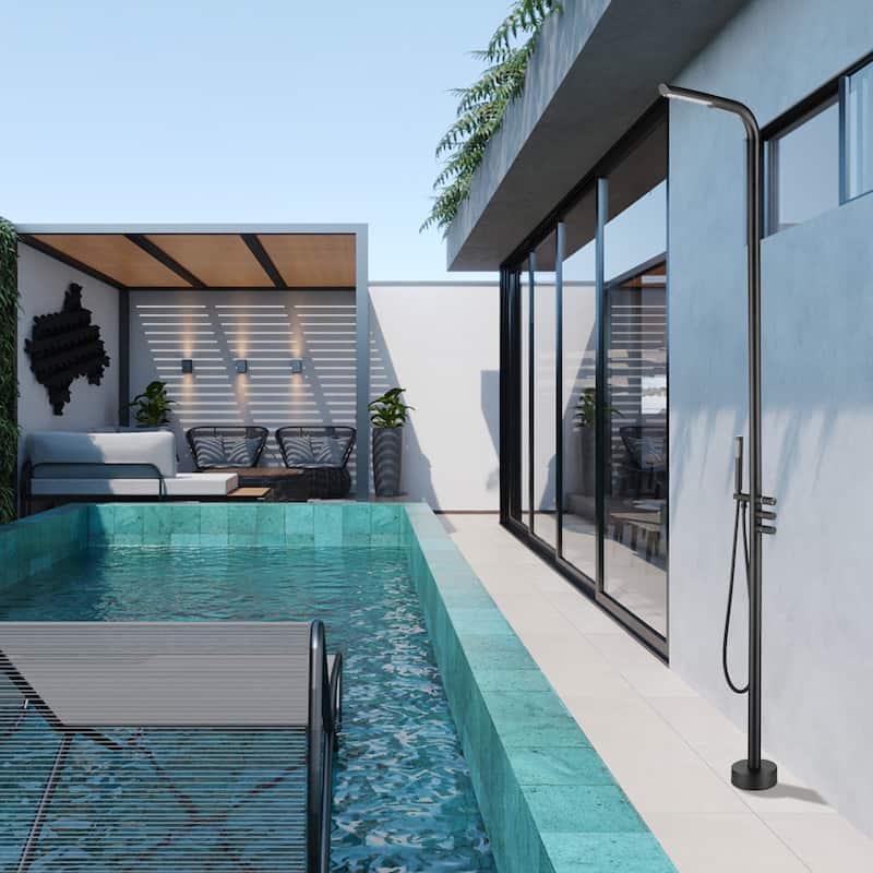 Rbrohant Freestanding Stainless Steel + Brass Outdoor Shower