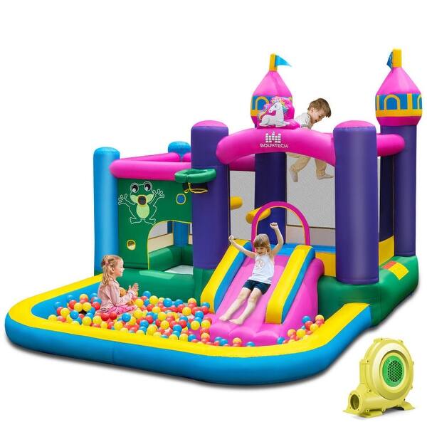 slide 2 of 11, 6-in-1 Inflatable Bounce House with Slide, Ball Pit, and Basketball Rim 420D Oxford Cloth - 129" x 154.5" x 106.5"(L x W x H) 129" x 154.5" x 106.5"(L x W x H)